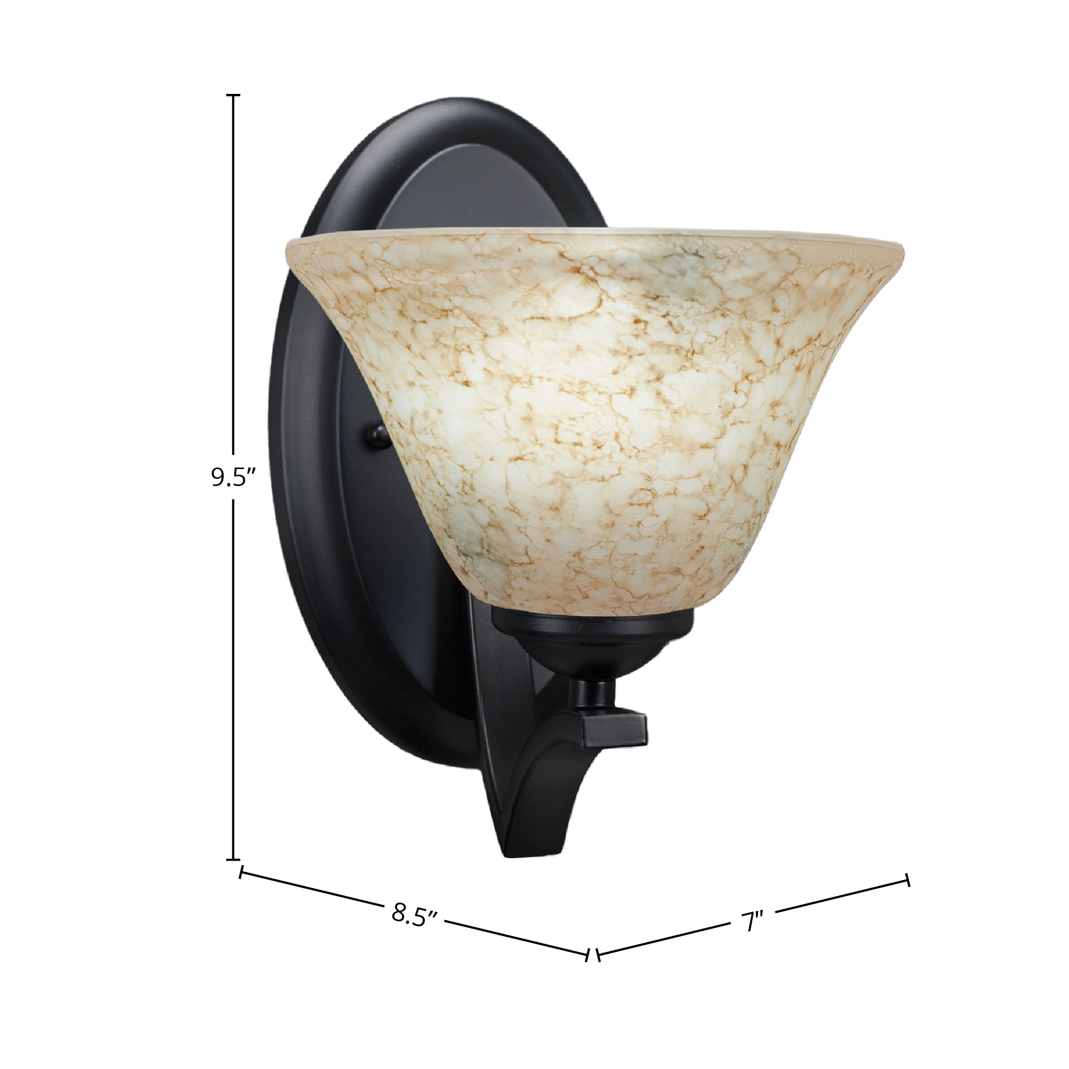 Zilo One Light Wall Sconce in Matte Black with 7" Italian Marble Shade