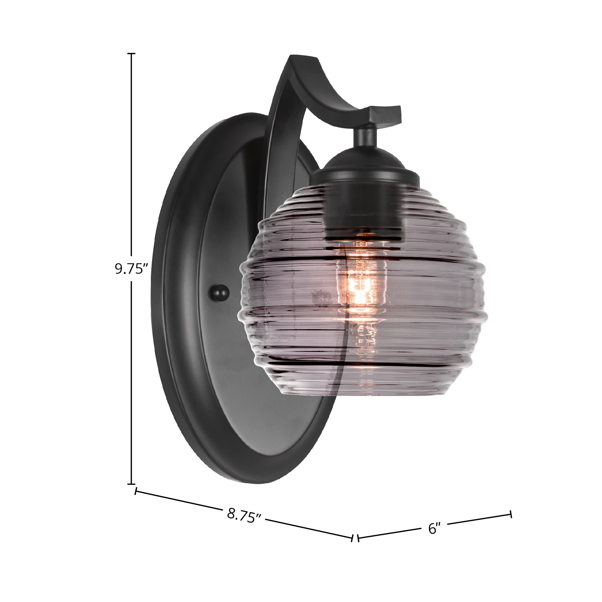Zilo One Light Wall Sconce in Matte Black with 6" Smoke Ribbed Shade