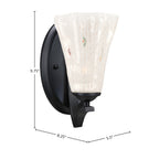 Zilo One Light Wall Sconce in Matte Black with 5.5" Fluted Frosted Crystal Shade