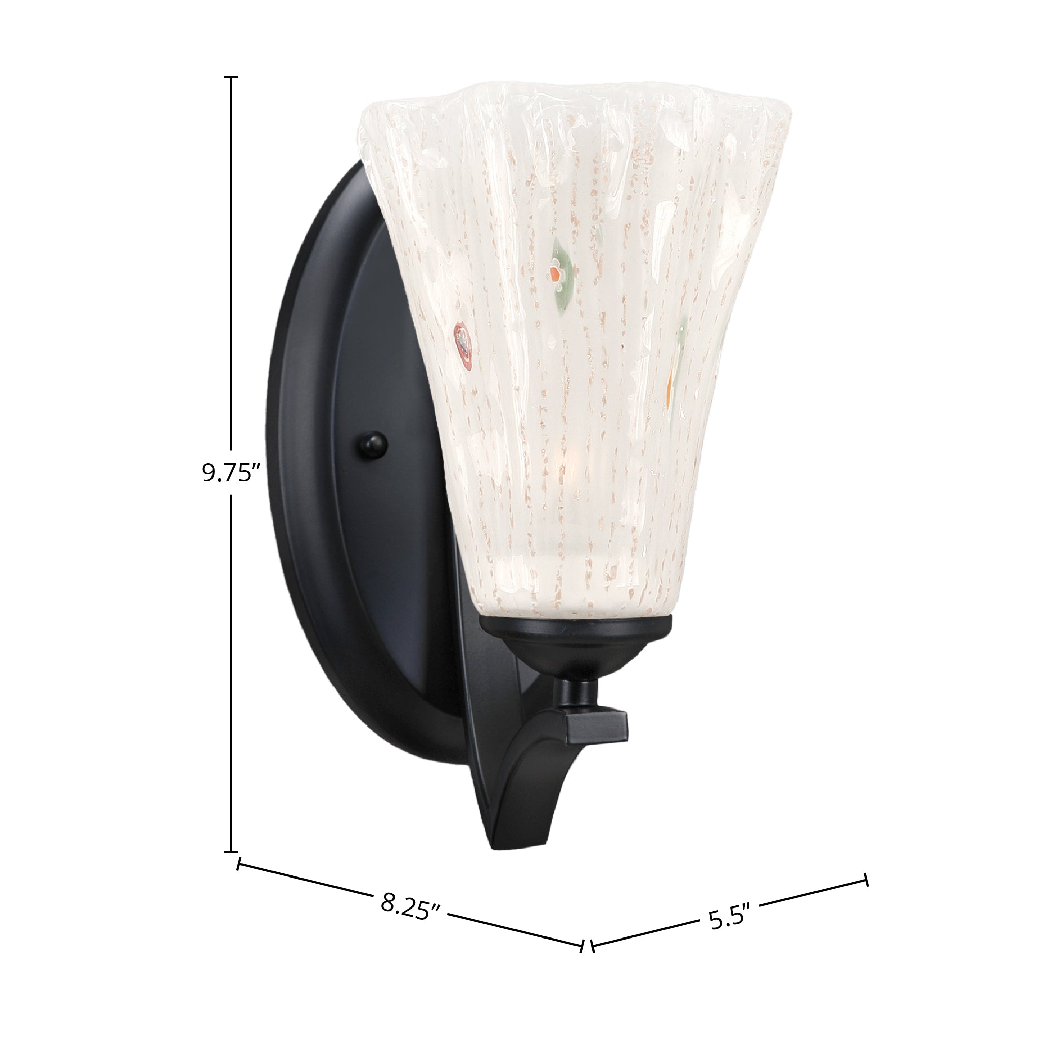 Zilo One Light Wall Sconce in Matte Black with 5.5" Fluted Frosted Crystal Shade