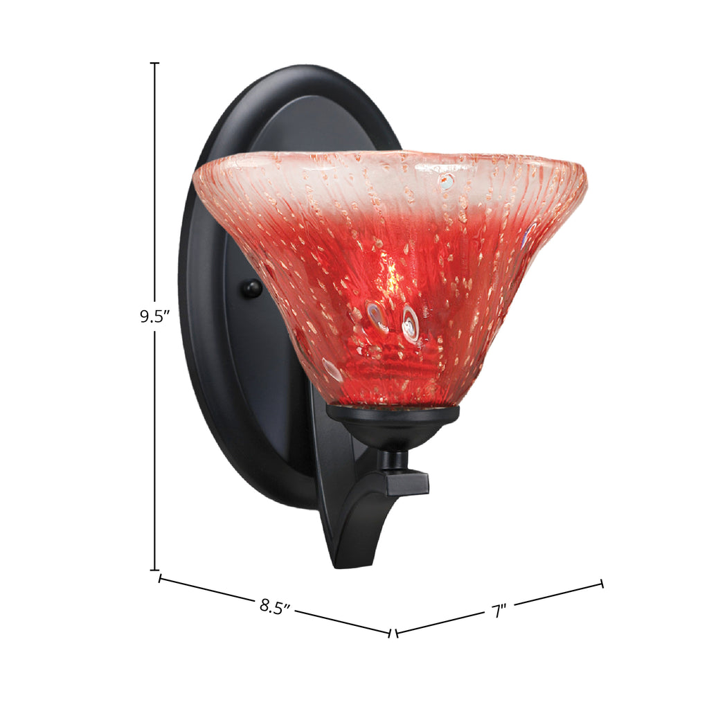 Zilo One Light Wall Sconce in Matte Black with 7" Raspberry Crystal Shade