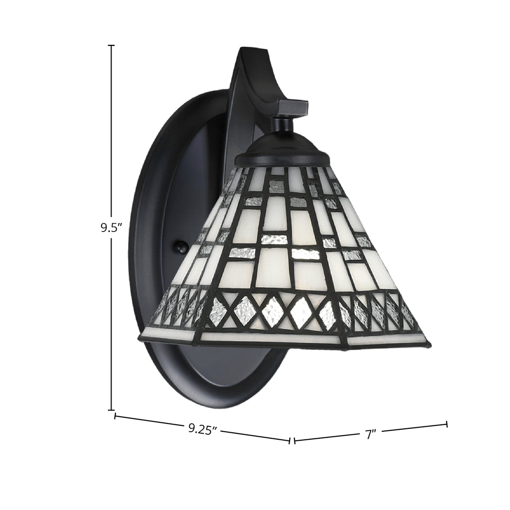 Zilo One Light Wall Sconce in Matte Black with 7" Pewter Art Glass Shade