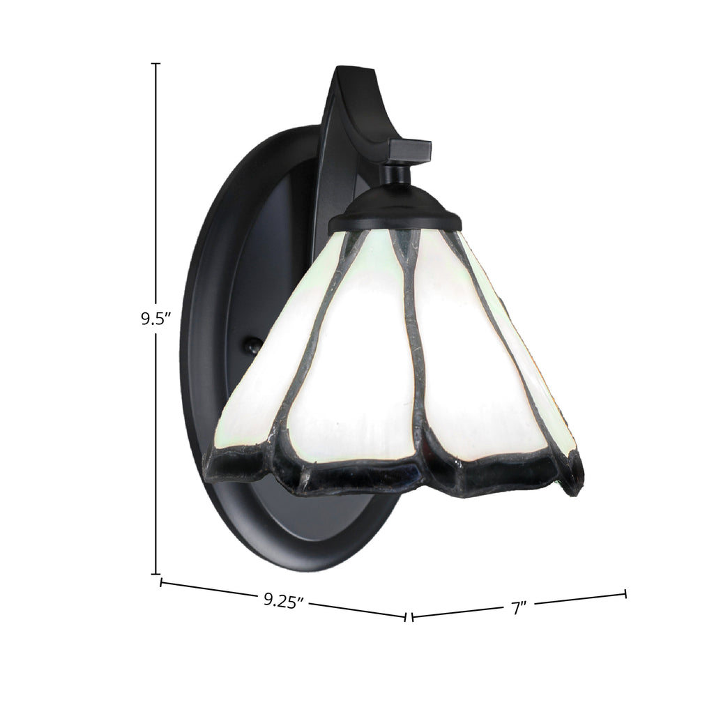 Zilo One Light Wall Sconce in Matte Black with 7" Pearl & Black Flair Art Glass Shade