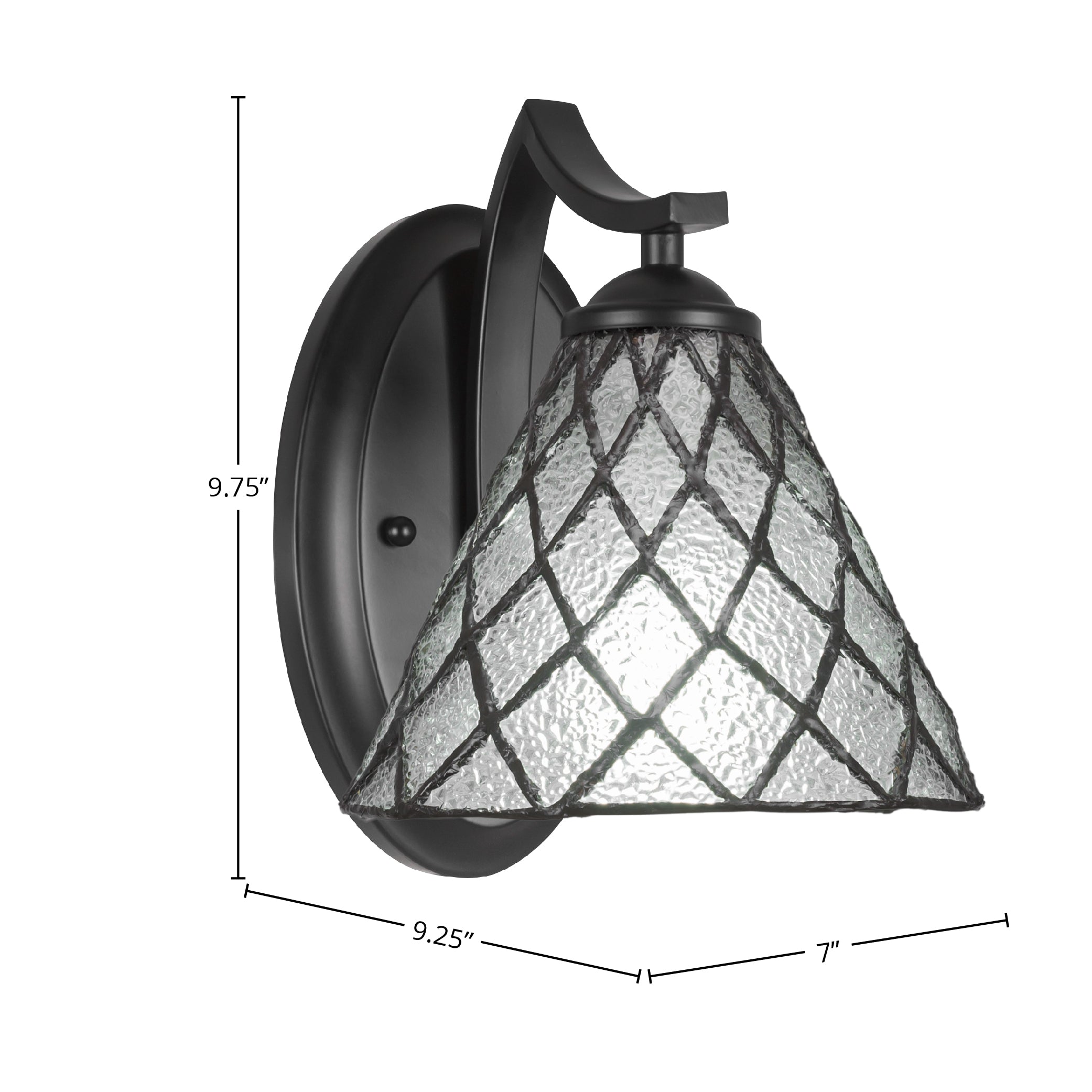 Zilo One Light Wall Sconce in Matte Black with 7" Diamond Ice Art Glass Shade