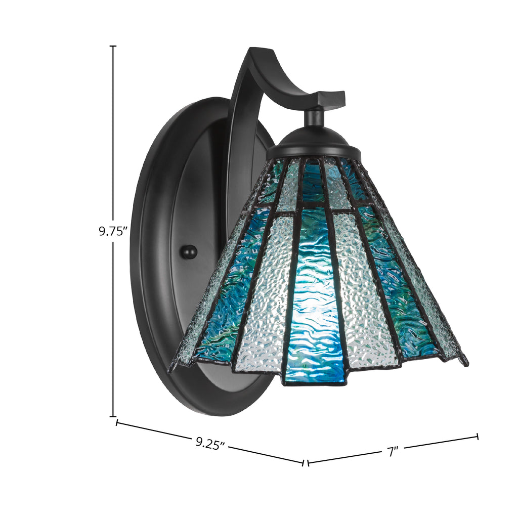 Zilo One Light Wall Sconce in Matte Black with 7" Sea Ice Art Glass Shade