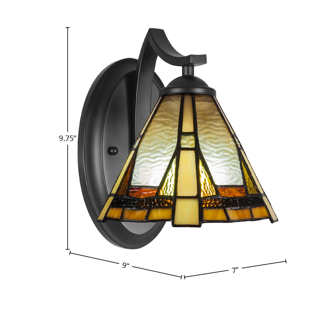 Zilo One Light Wall Sconce in Matte Black with 7" Zion Art Glass Shade