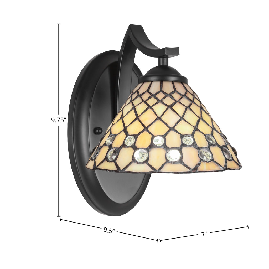 Zilo One Light Wall Sconce in Matte Black with 7" Starlight Art Glass Shade