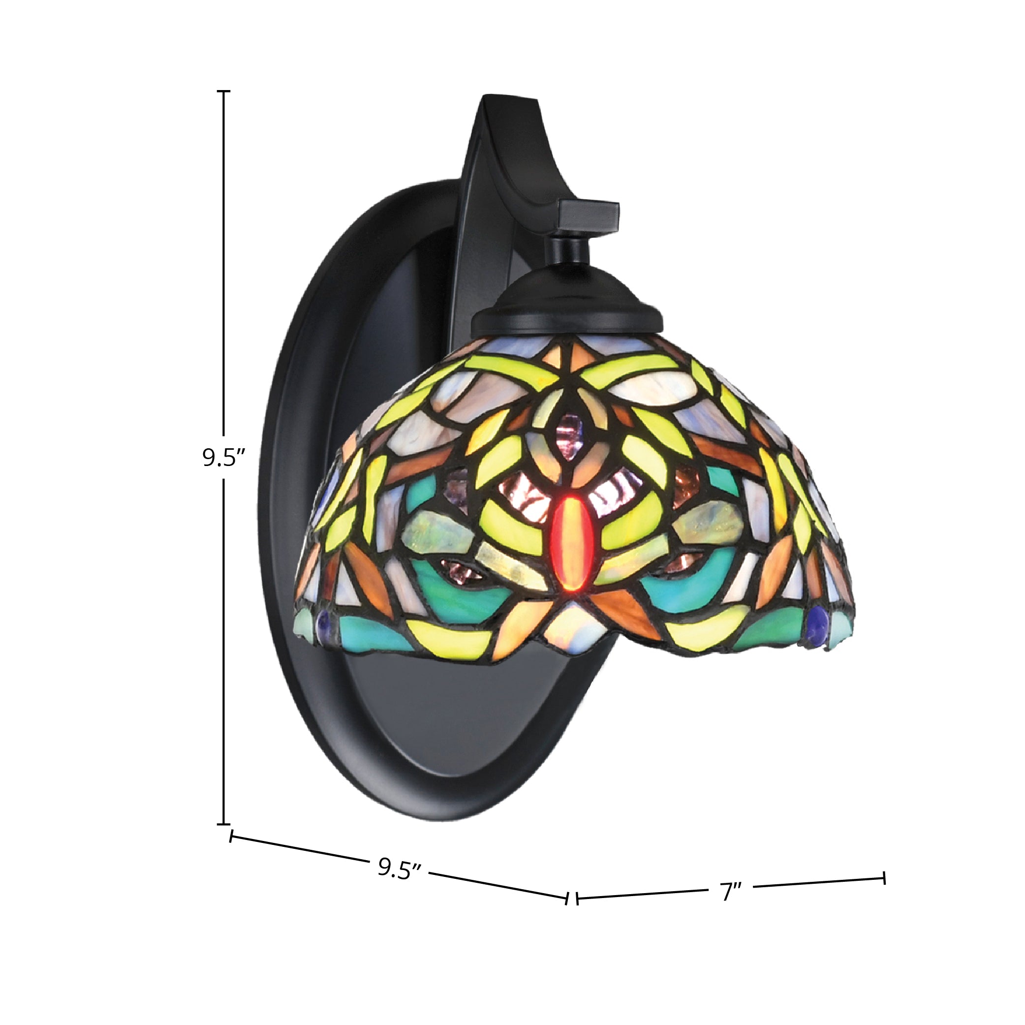 Zilo One Light Wall Sconce in Matte Black with 7" Kaleidoscope Art Glass Shade