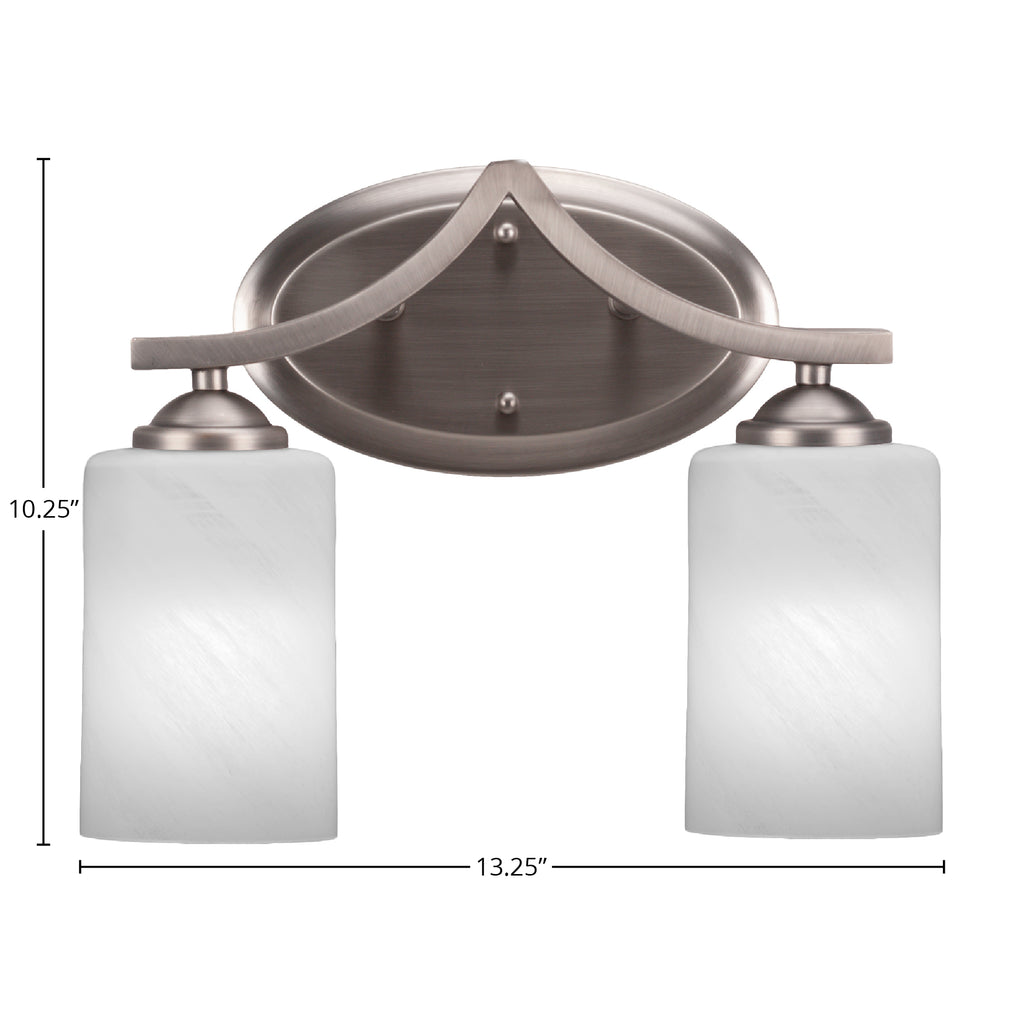 Zilo Two Light Bath Bar in Graphite with 4" White Marble Shade