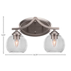 Zilo Two Light Bath Bar in Graphite with 5.75" Clear Bubble Shade