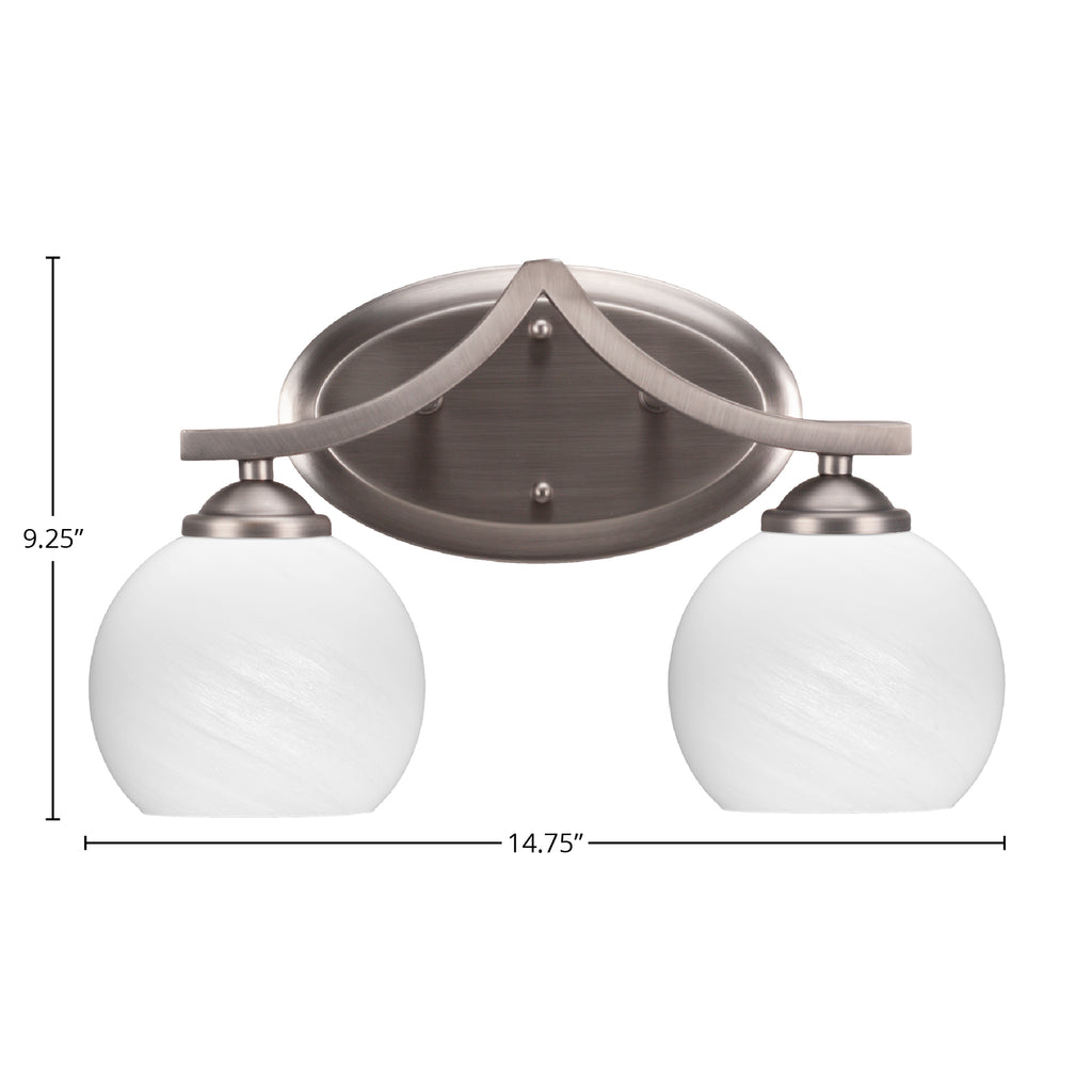 Zilo Two Light Bath Bar in Graphite with 5.75" White Marble Shade