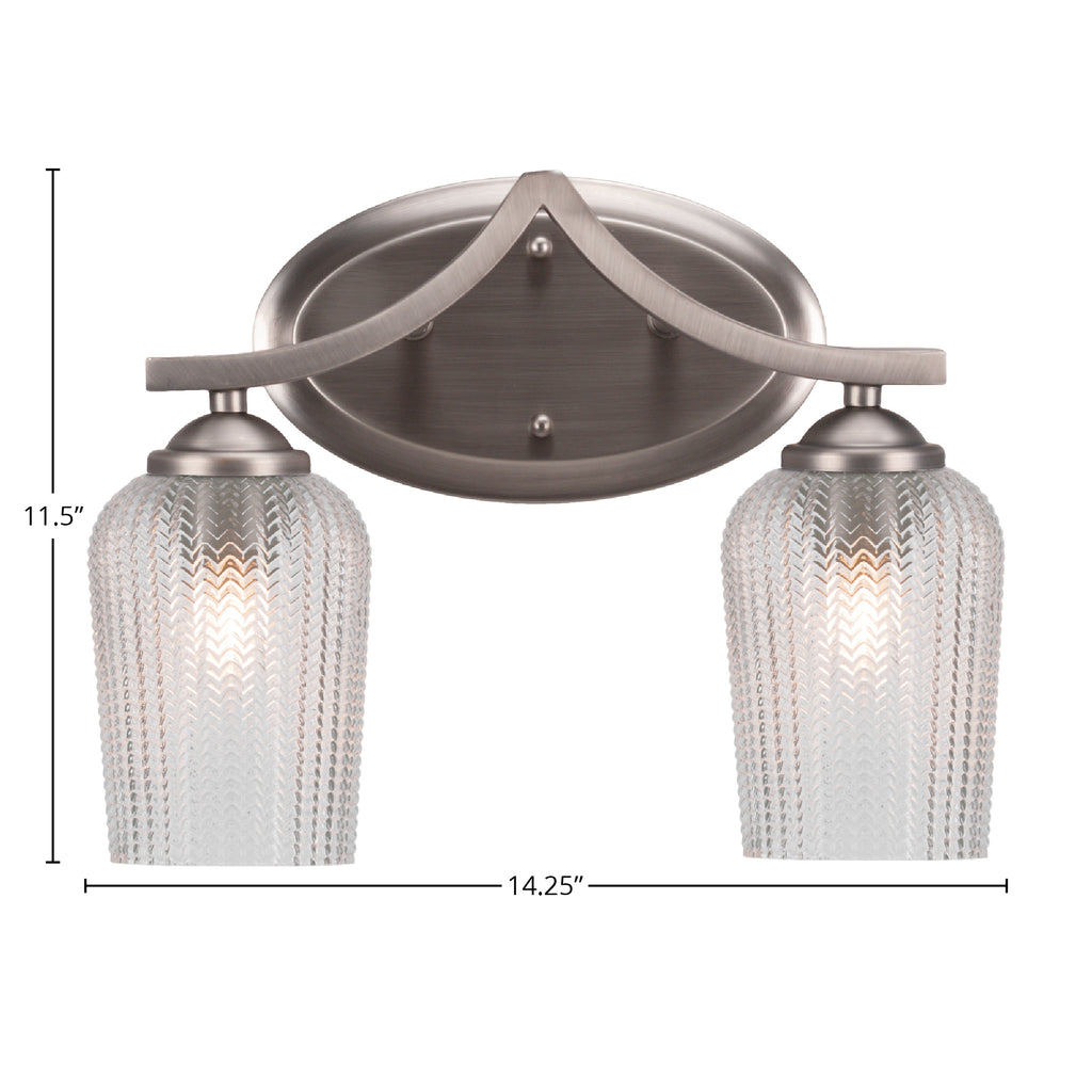 Zilo Two Light Bath Bar in Graphite with 5" Clear Textured Shade