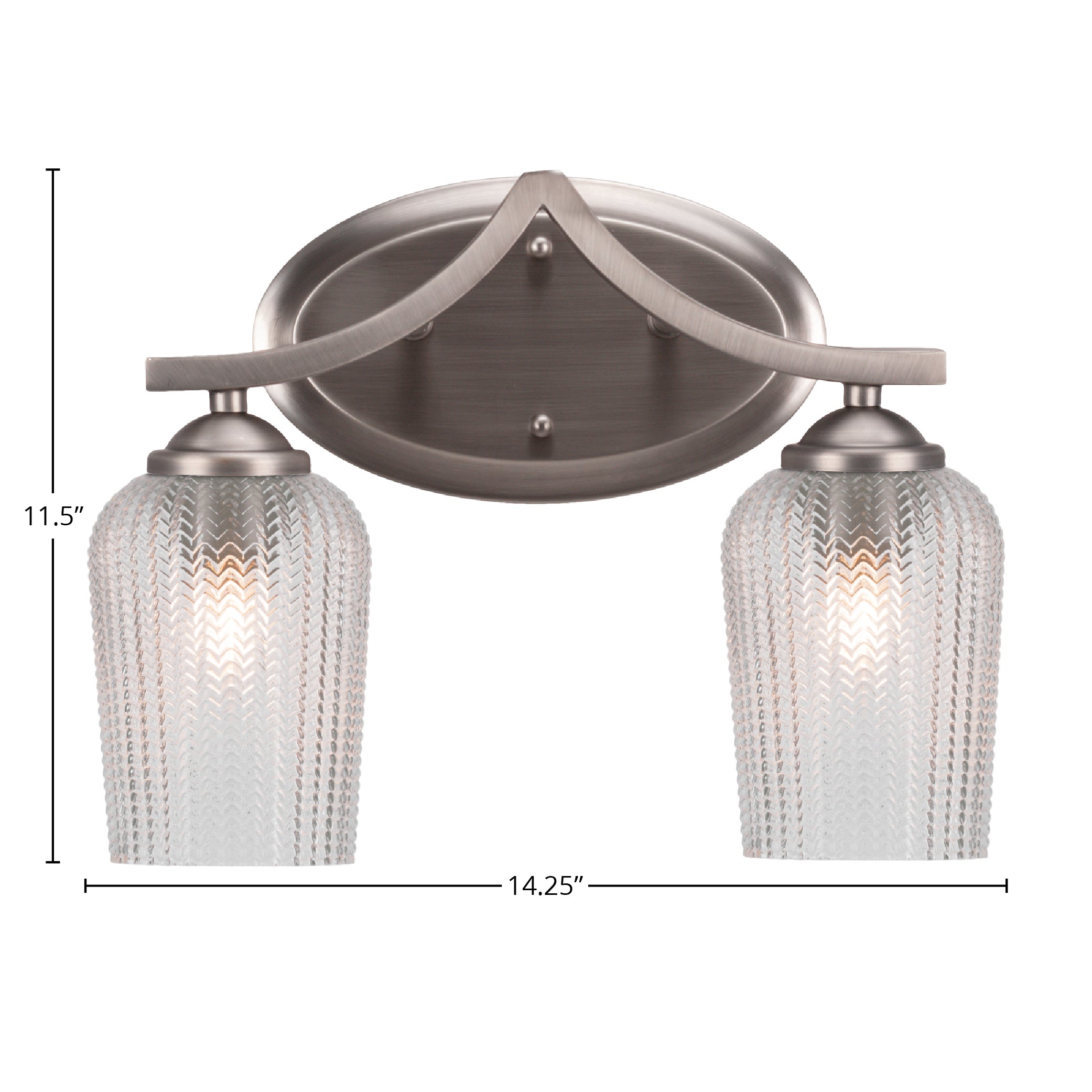 Zilo Two Light Bath Bar in Graphite with 5" Clear Textured Shade