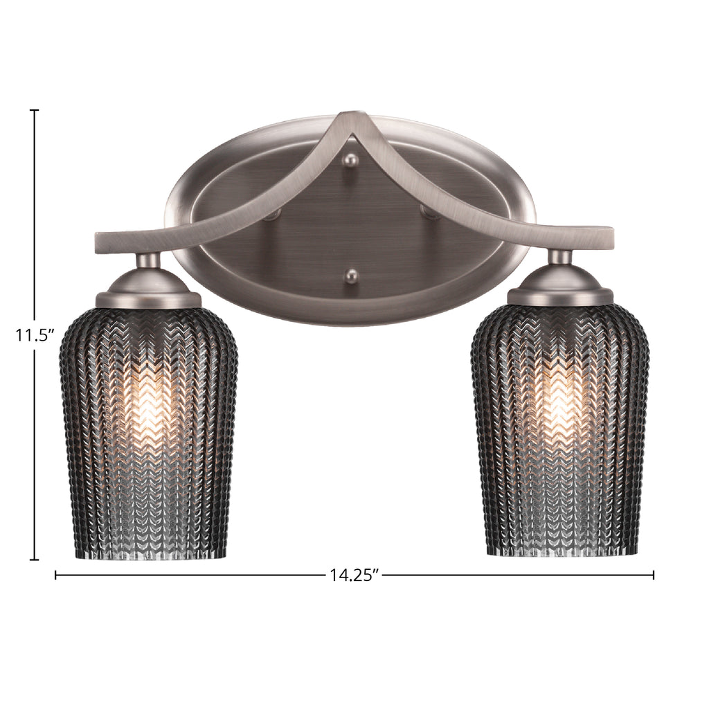 Zilo Two Light Bath Bar in Graphite with 5" Smoke Textured Shade