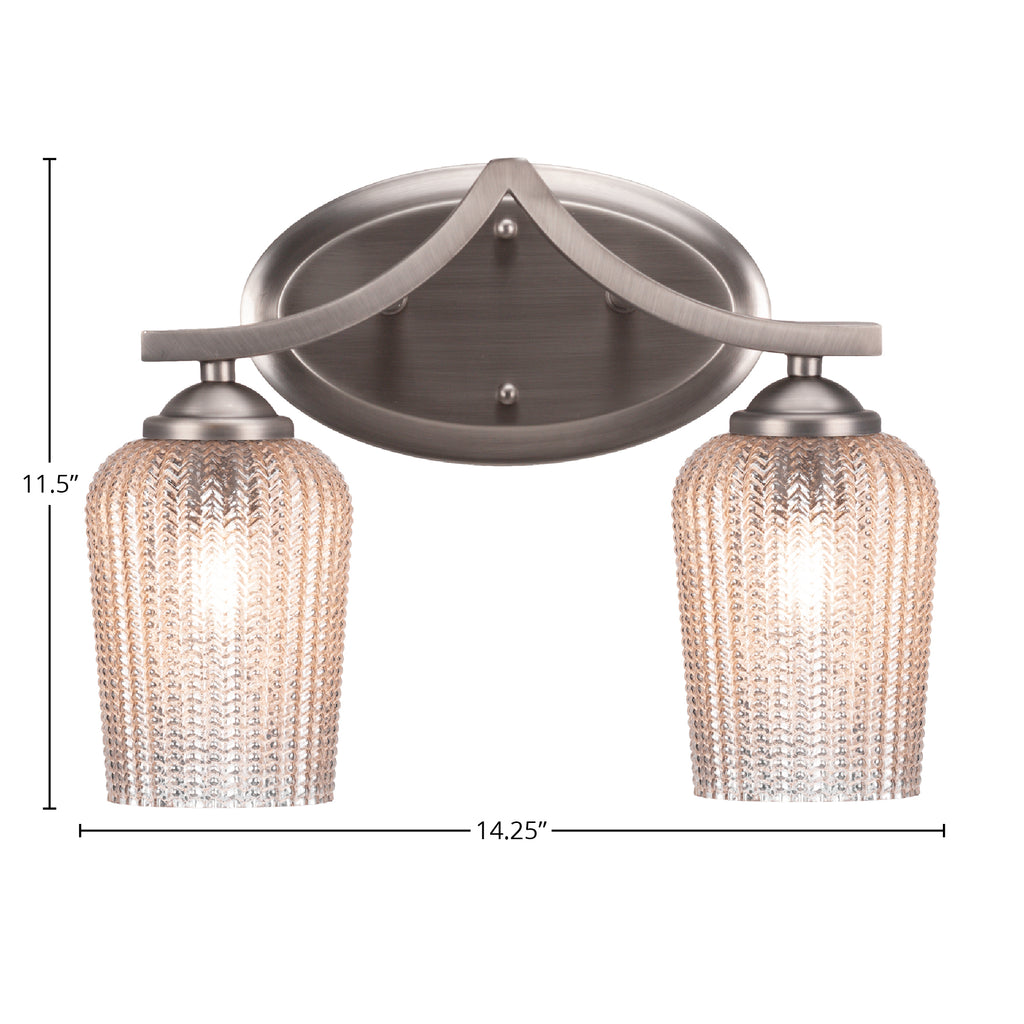 Zilo Two Light Bath Bar in Graphite with 5" Silver Textured Shade