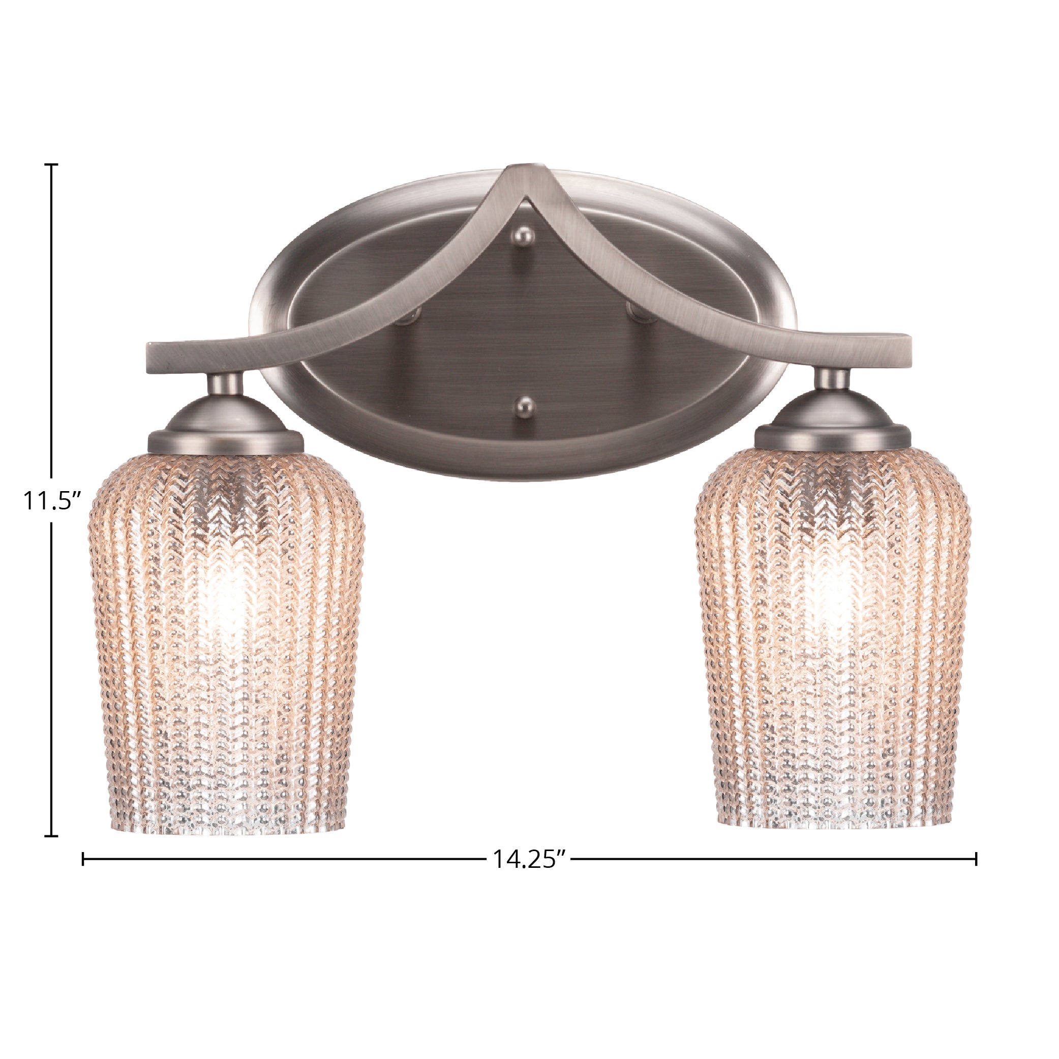 Zilo Two Light Bath Bar in Graphite with 5" Silver Textured Shade
