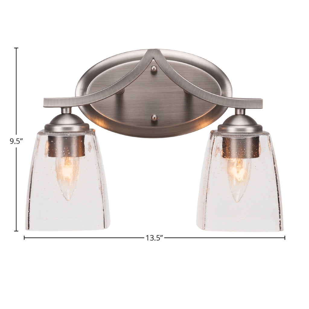 Zilo Two Light Bath Bar in Graphite with 4.5" Square Clear Bubble Shade