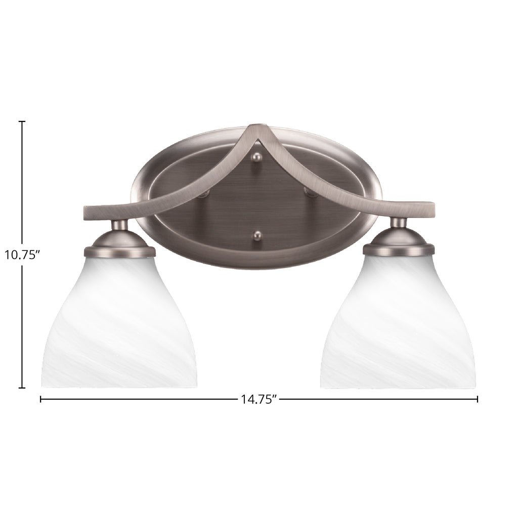 Zilo Two Light Bath Bar in Graphite with 6.25" White Marble Shade