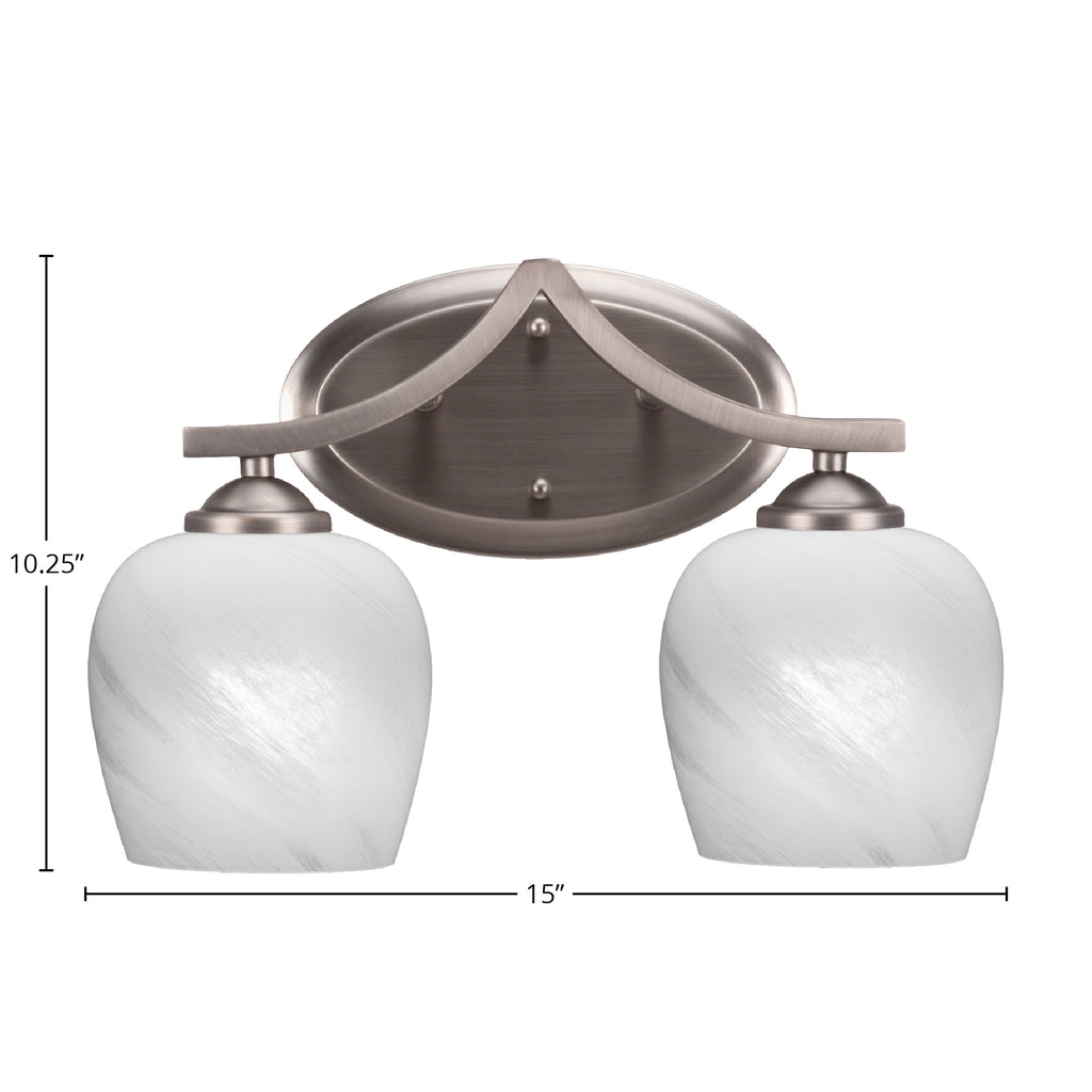 Zilo Two Light Bath Bar in Graphite with 6" White Marble Shade
