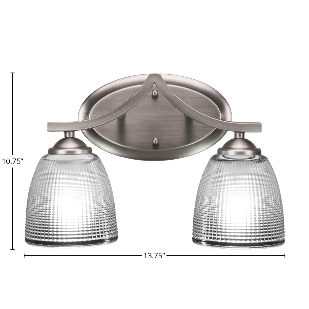 Zilo Two Light Bath Bar in Graphite with 5" Clear Ribbed Shade