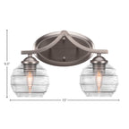 Zilo Two Light Bath Bar in Graphite with 6" Clear Ribbed Shade