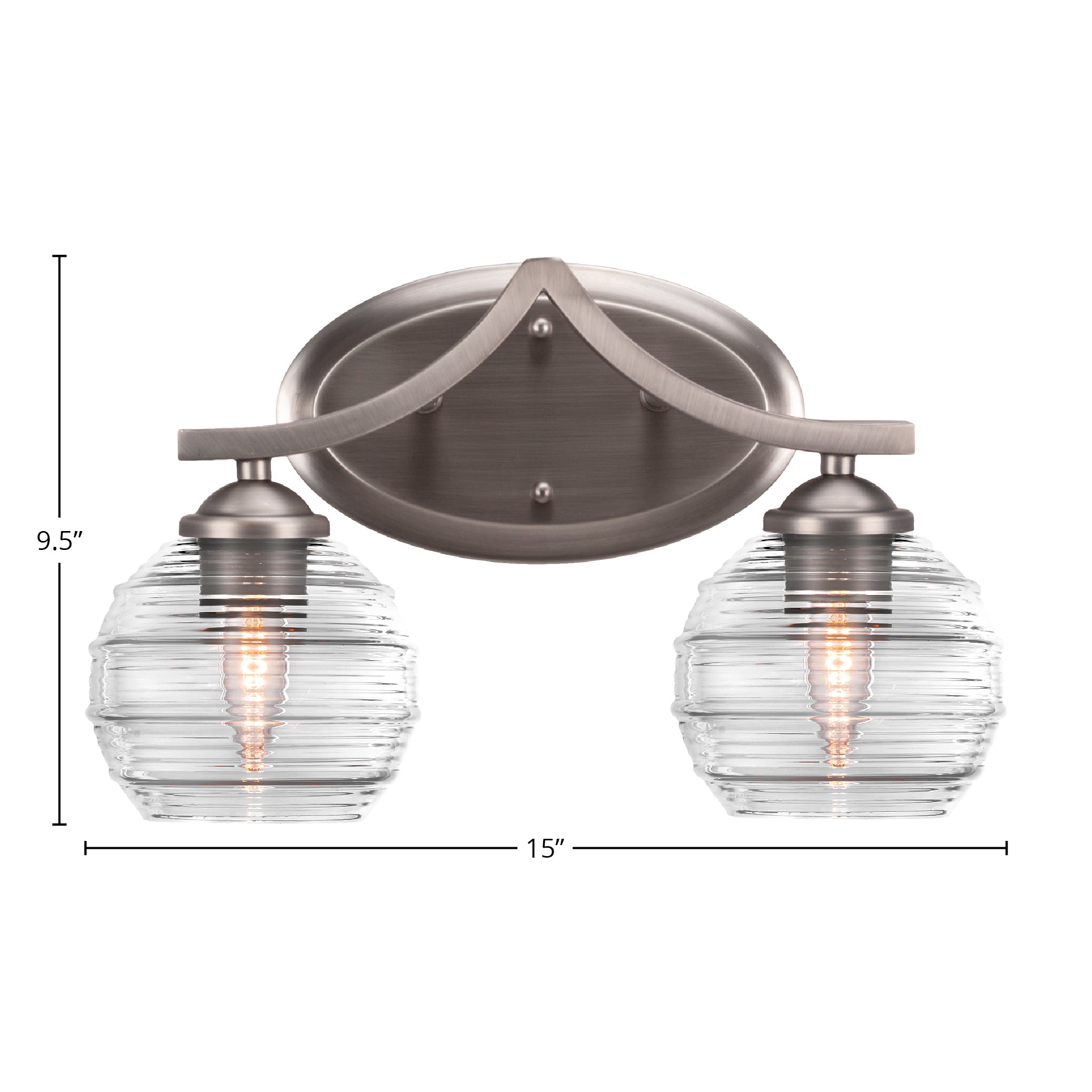 Zilo Two Light Bath Bar in Graphite with 6" Clear Ribbed Shade