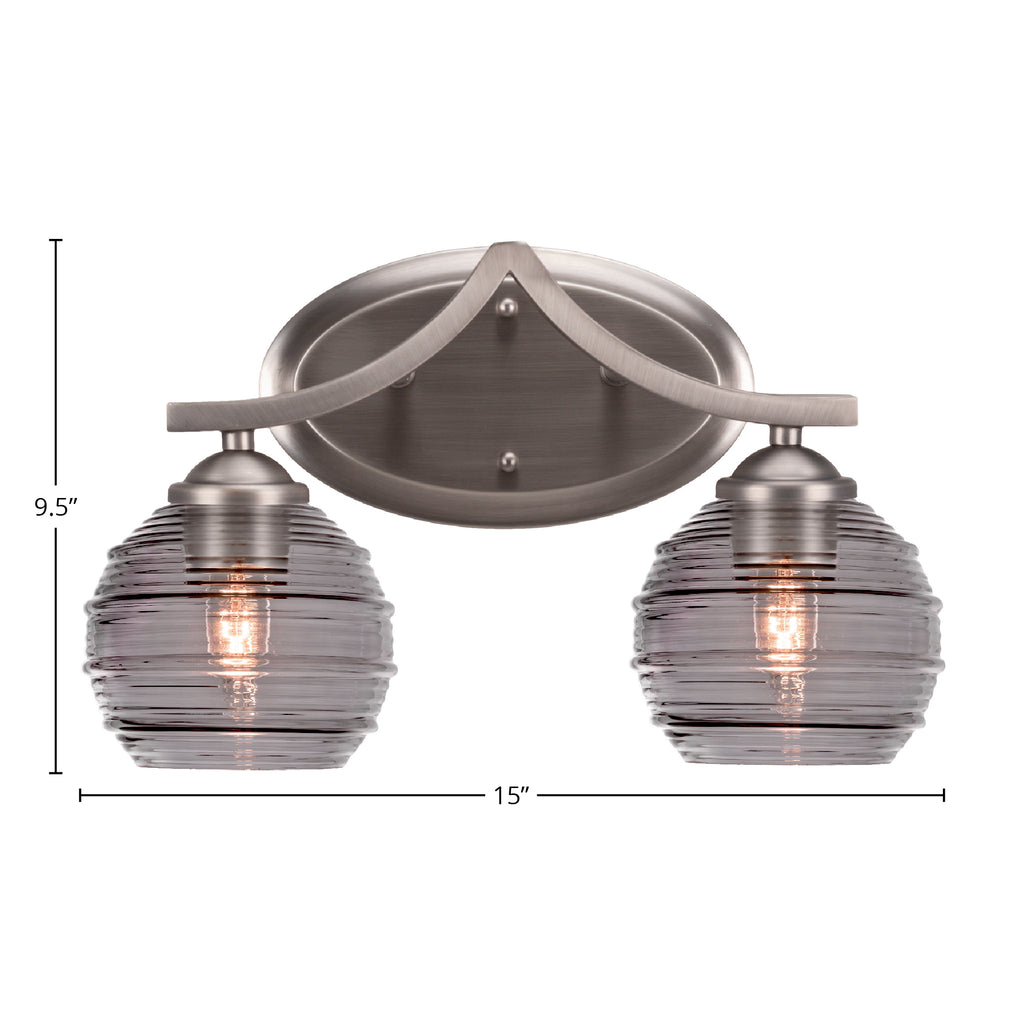 Zilo Two Light Bath Bar in Graphite with 6" Smoke Ribbed Shade