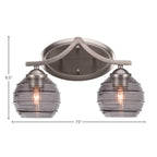 Zilo Two Light Bath Bar in Graphite with 6" Smoke Ribbed Shade
