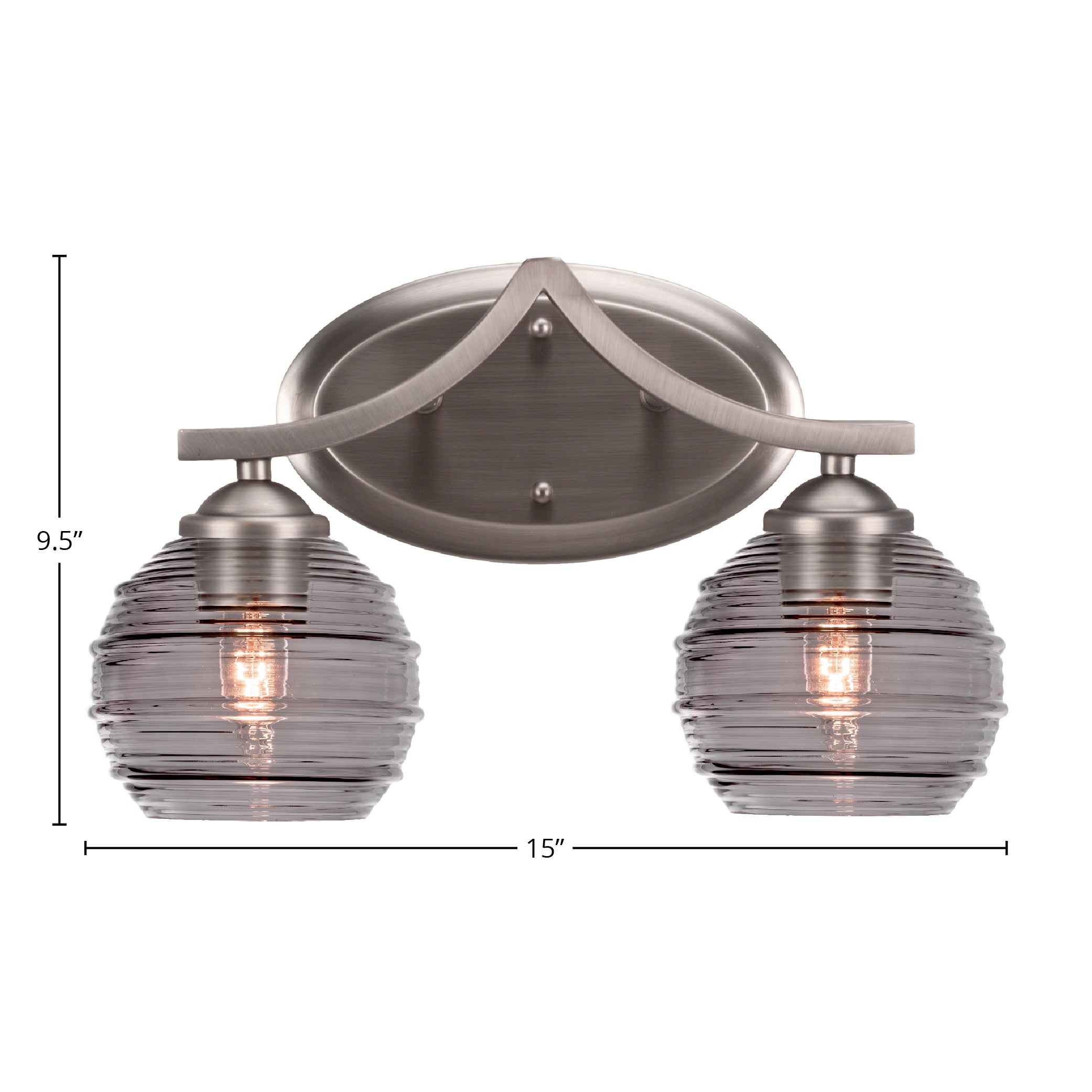 Zilo Two Light Bath Bar in Graphite with 6" Smoke Ribbed Shade