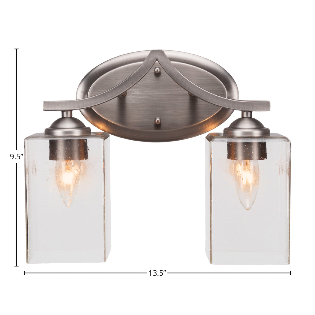 Zilo Two Light Bath Bar in Graphite with 4" Square Clear Bubble Shade
