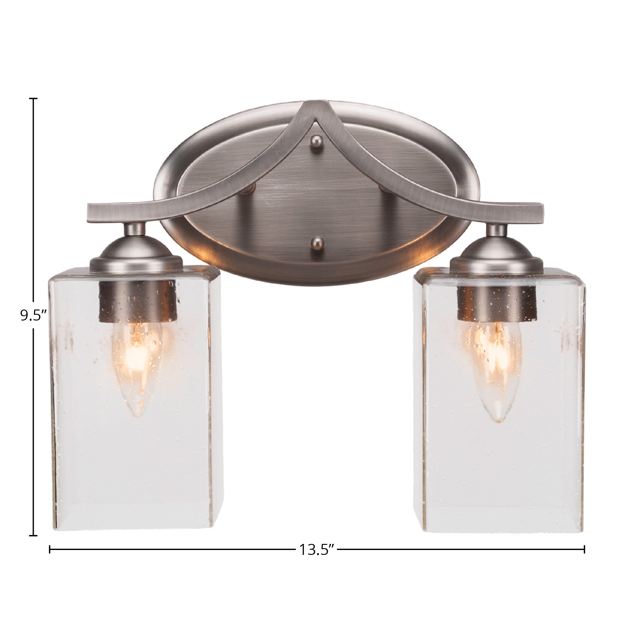 Zilo Two Light Bath Bar in Graphite with 4" Square Clear Bubble Shade