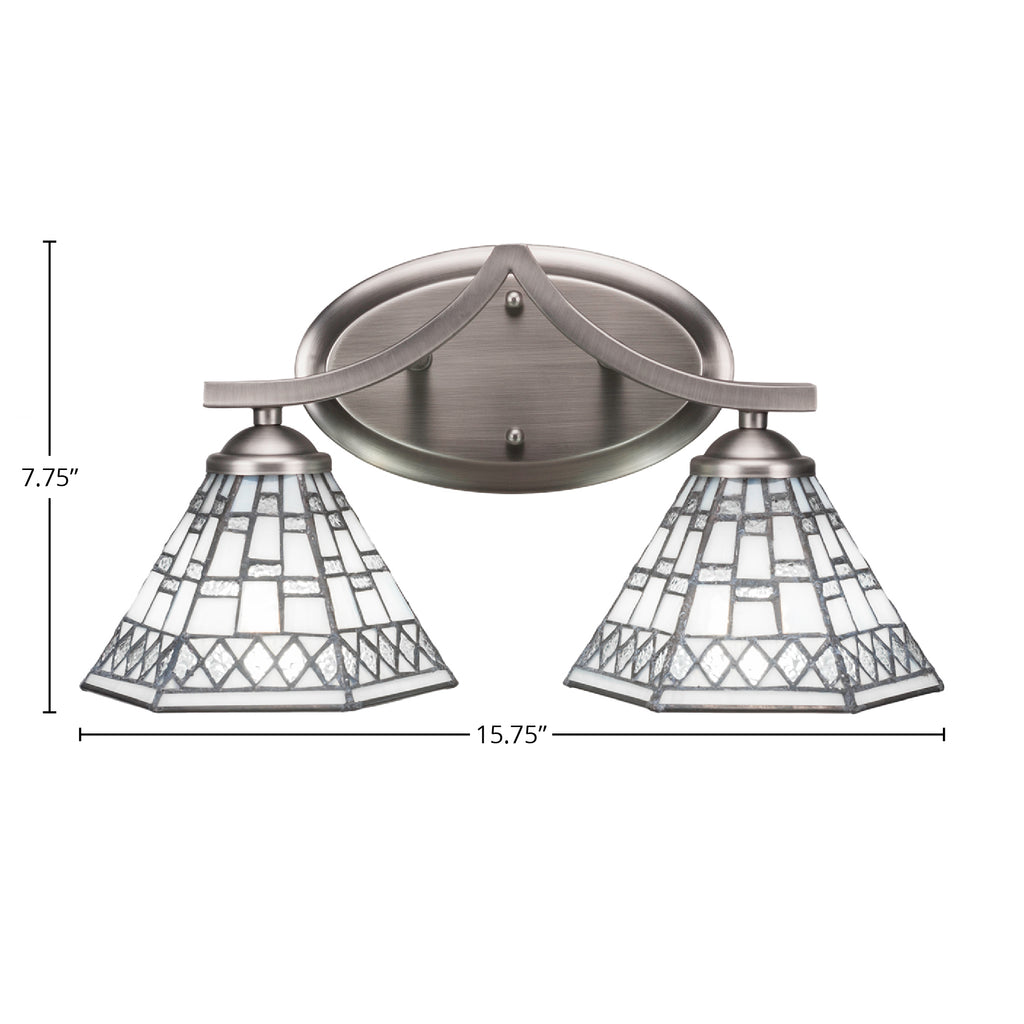 Zilo Two Light Bath Bar in Graphite with 7" Pewter Art Glass Shade