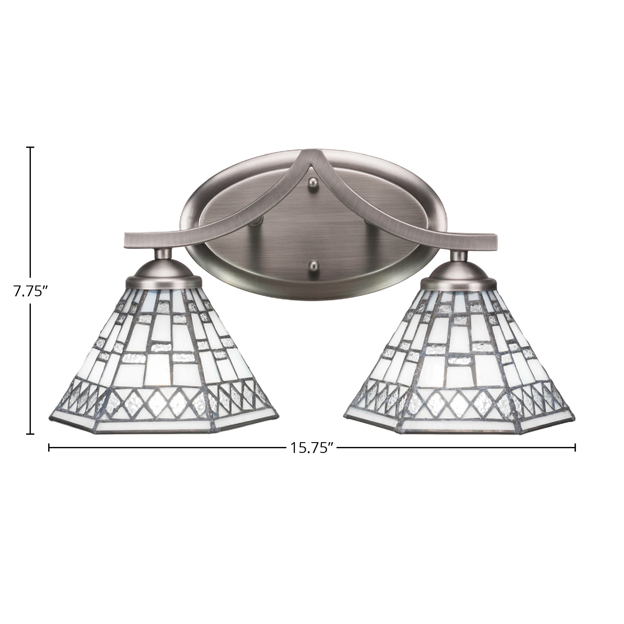 Zilo Two Light Bath Bar in Graphite with 7" Pewter Art Glass Shade