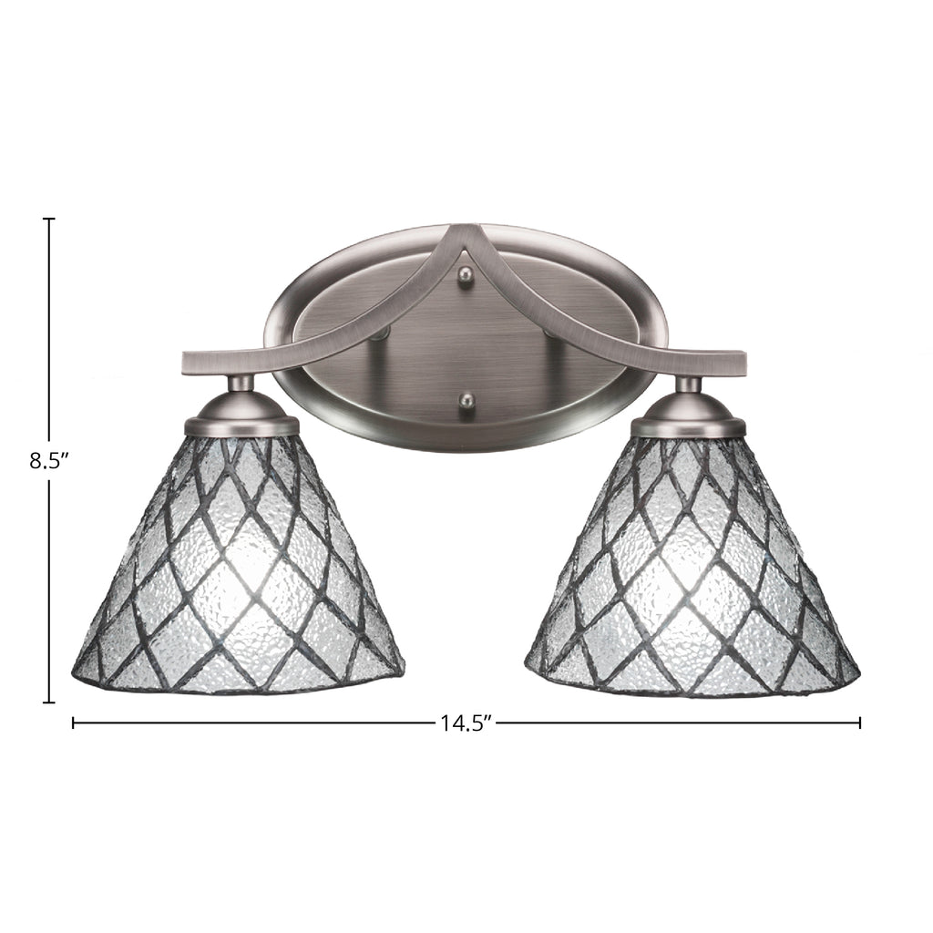 Zilo Two Light Bath Bar in Graphite with 7" Diamond Ice Art Glass Shade
