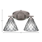 Zilo Two Light Bath Bar in Graphite with 7" Diamond Ice Art Glass Shade