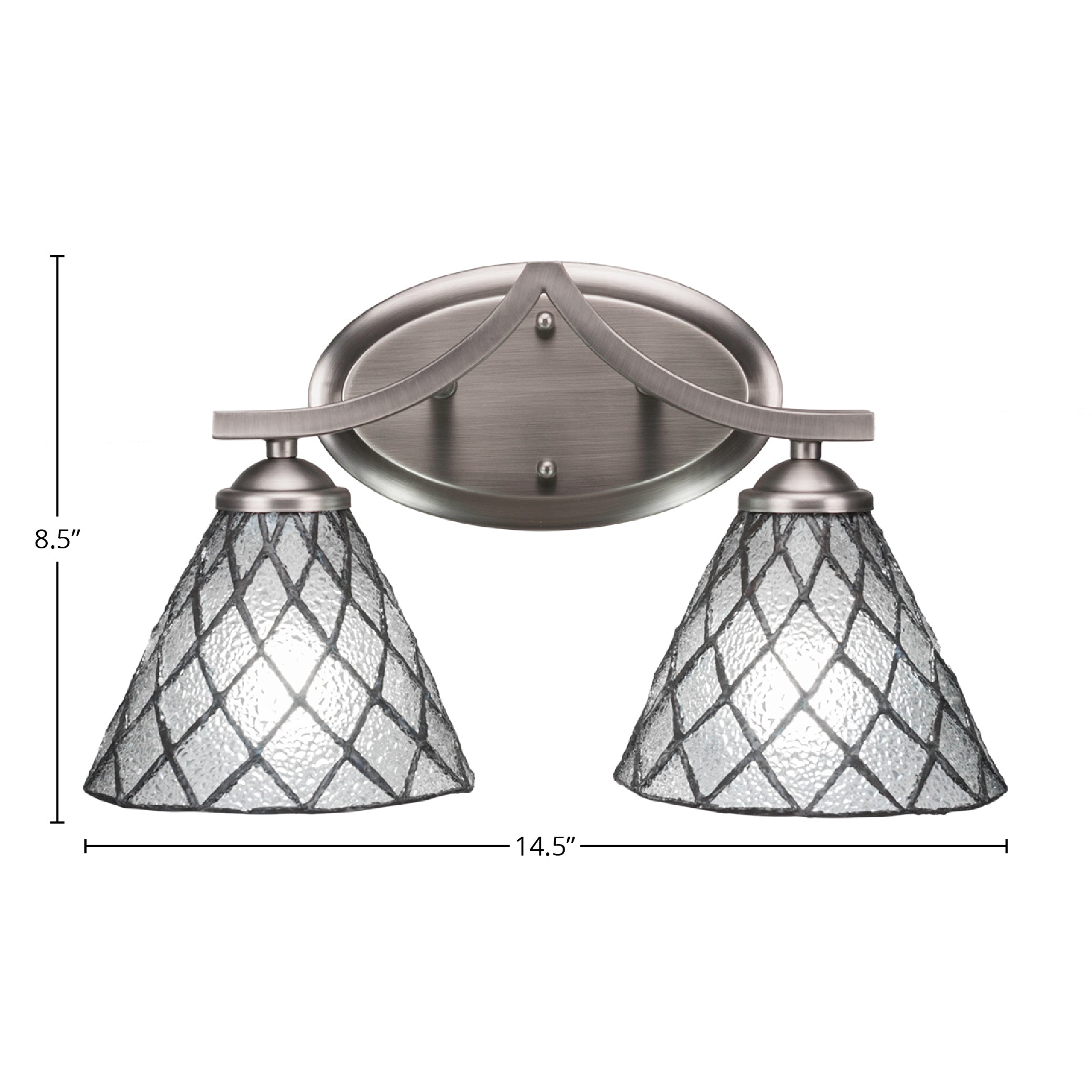 Zilo Two Light Bath Bar in Graphite with 7" Diamond Ice Art Glass Shade
