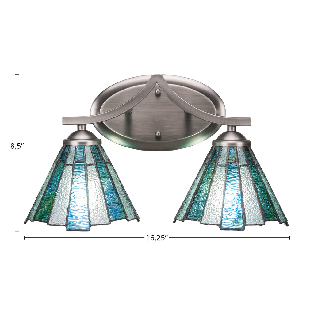 Zilo Two Light Bath Bar in Graphite with 7" Sea Ice Art Glass Shade