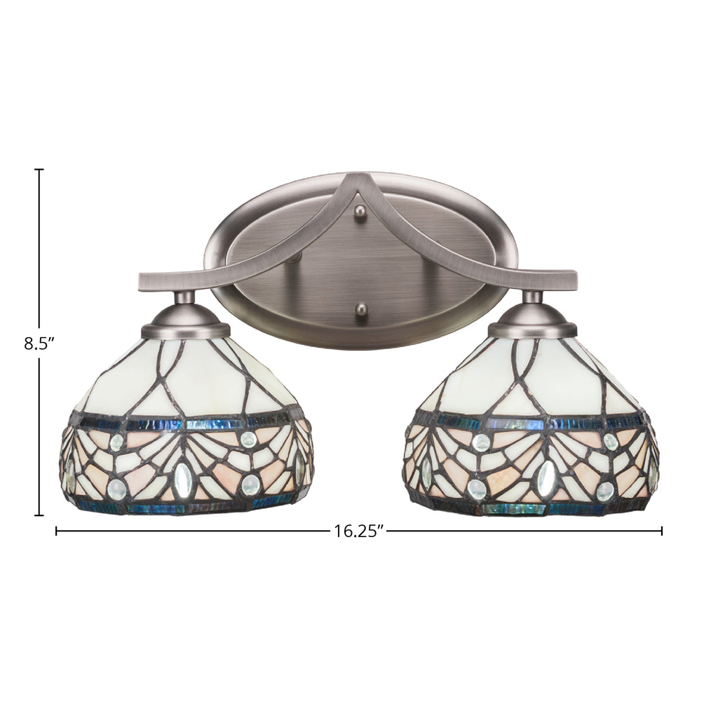 Zilo Two Light Bath Bar in Graphite with 7" Kaleidoscope Art Glass Shade
