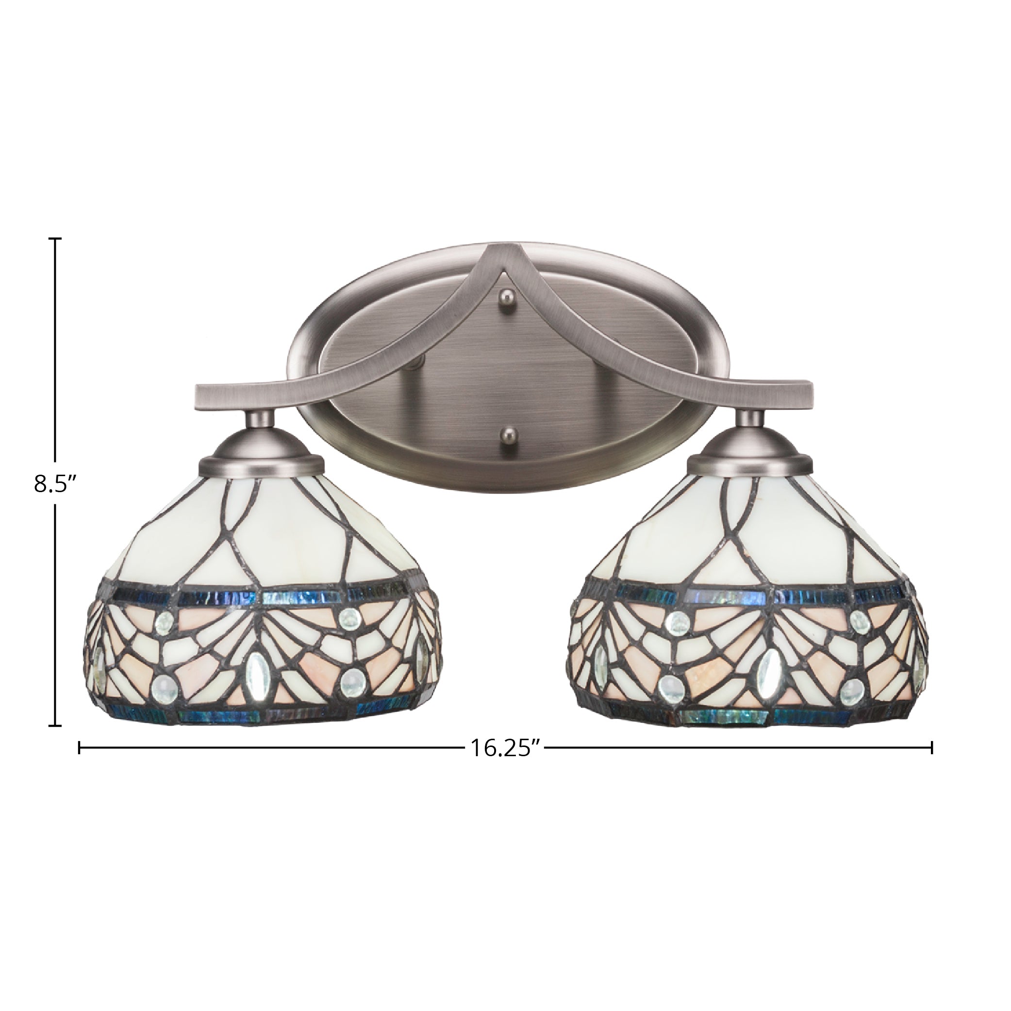 Zilo Two Light Bath Bar in Graphite with 7" Kaleidoscope Art Glass Shade