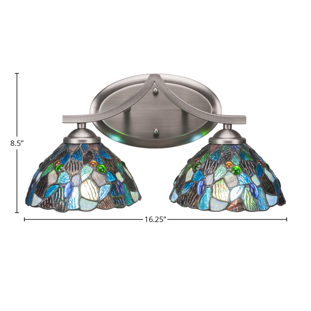 Zilo Two Light Bath Bar in Graphite with 7" Blue Mosaic Art Glass Shade