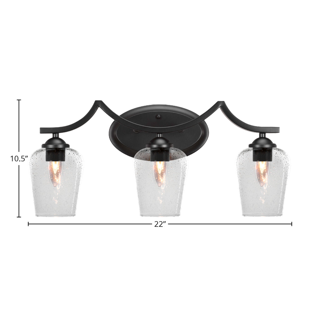 Zilo Three Light Bath Bar in Matte Black with 5" Clear Bubble Shade