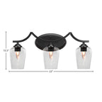 Zilo Three Light Bath Bar in Matte Black with 5" Clear Bubble Shade