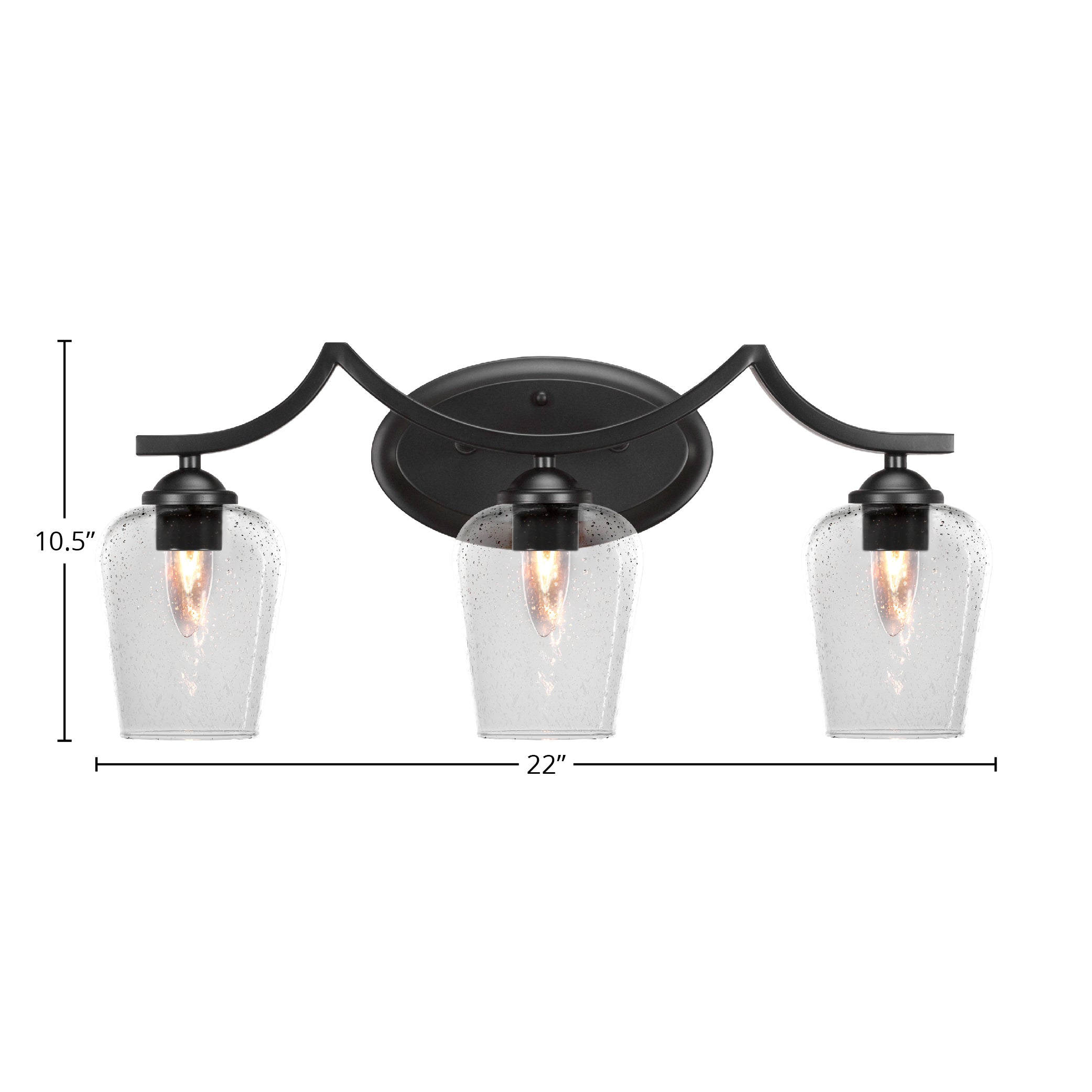 Zilo Three Light Bath Bar in Matte Black with 5" Clear Bubble Shade