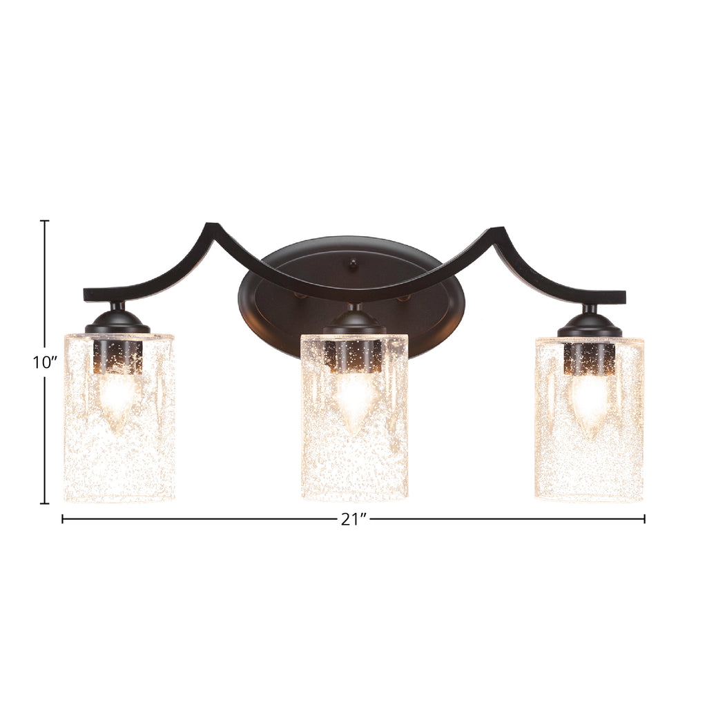 Zilo Three Light Bath Bar in Matte Black with 4" Clear Bubble Shade