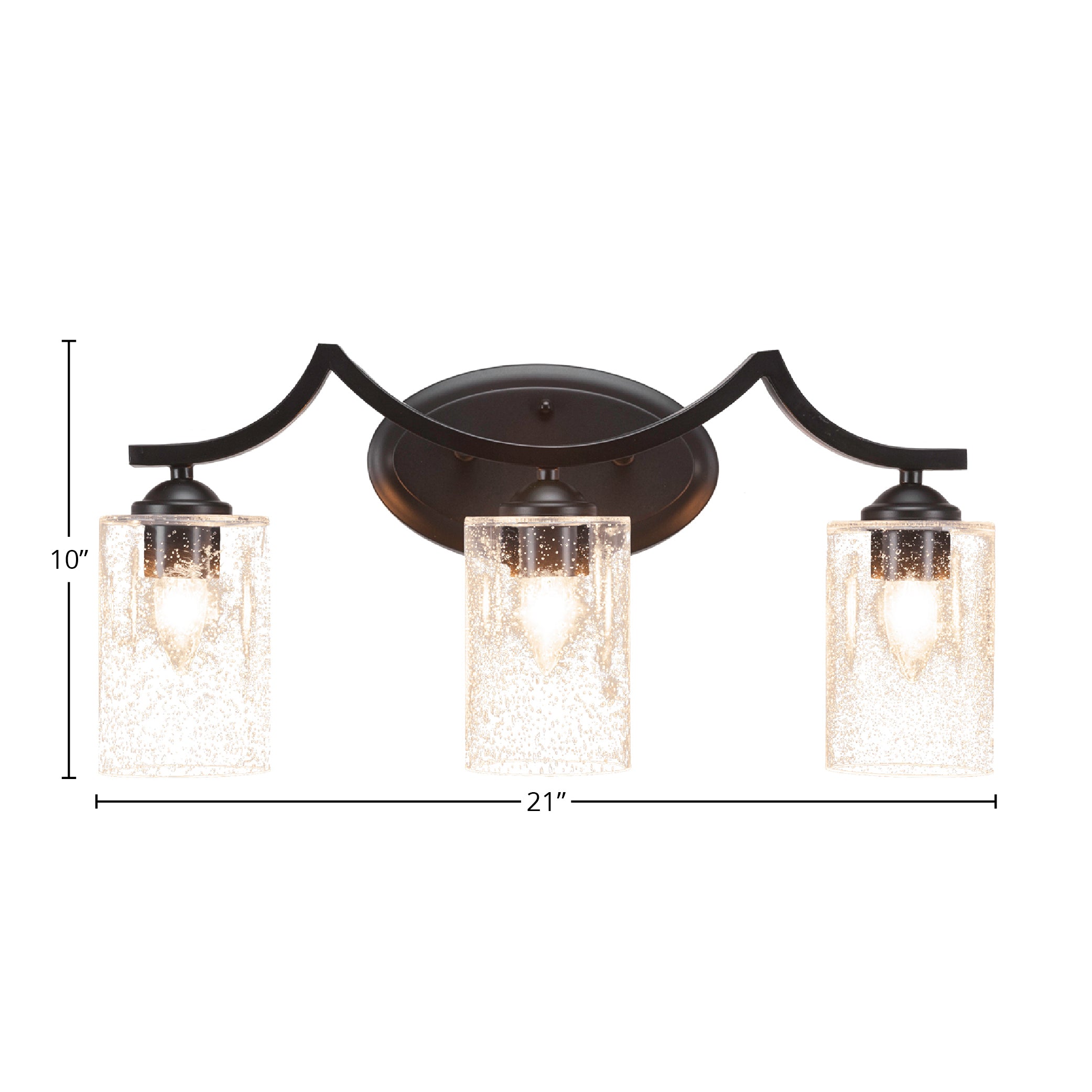Zilo Three Light Bath Bar in Matte Black with 4" Clear Bubble Shade