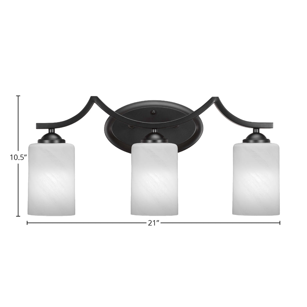 Zilo Three Light Bath Bar in Matte Black with 4" White Marble Shade