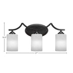 Zilo Three Light Bath Bar in Matte Black with 4" White Marble Shade