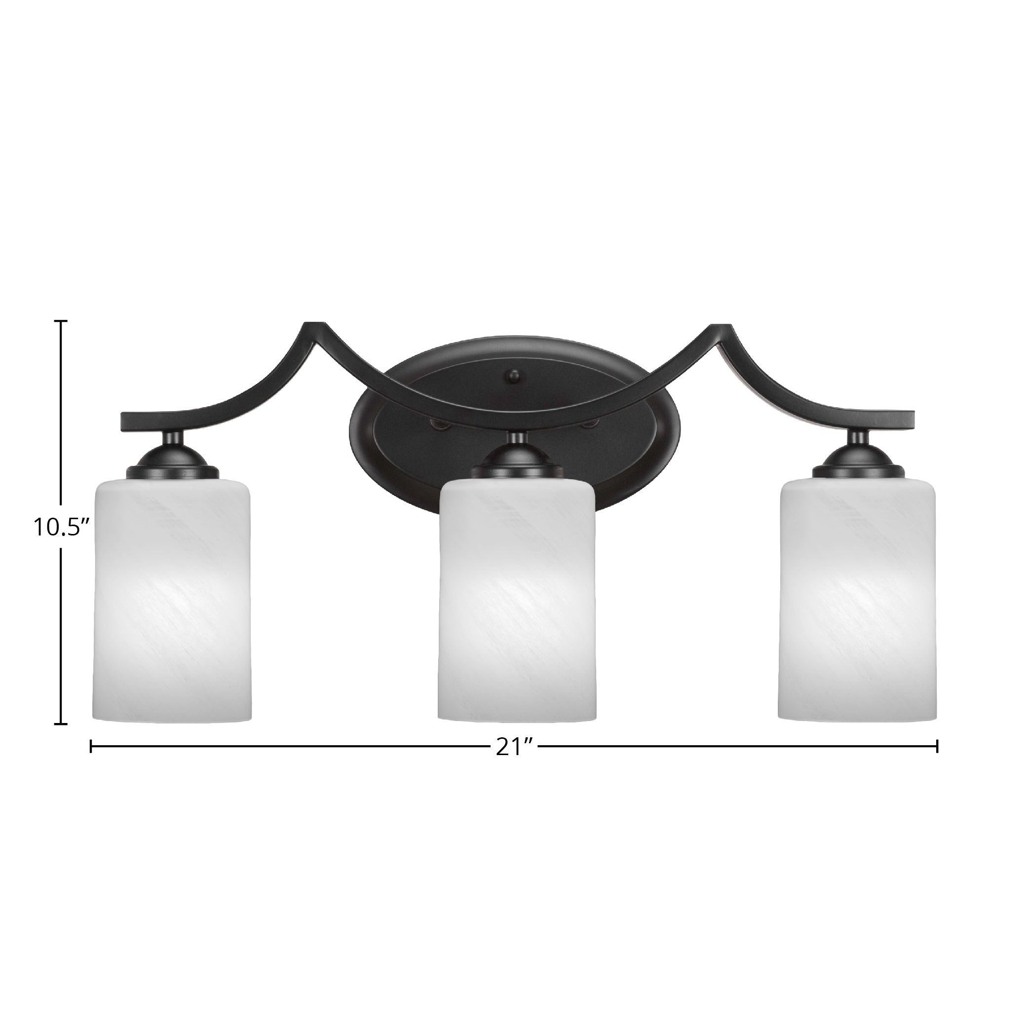 Zilo Three Light Bath Bar in Matte Black with 4" White Marble Shade