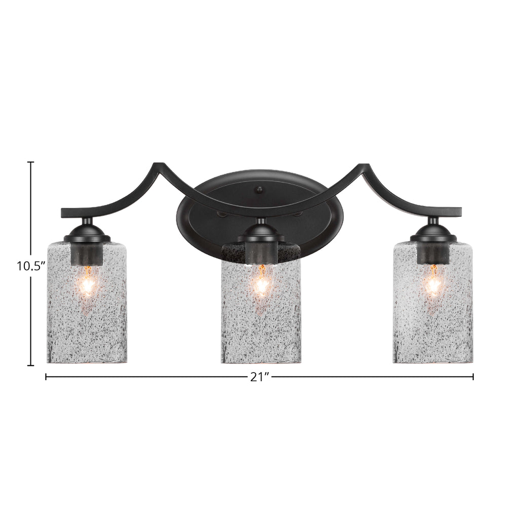 Zilo Three Light Bath Bar in Matte Black with 4" Smoke Bubble Shade