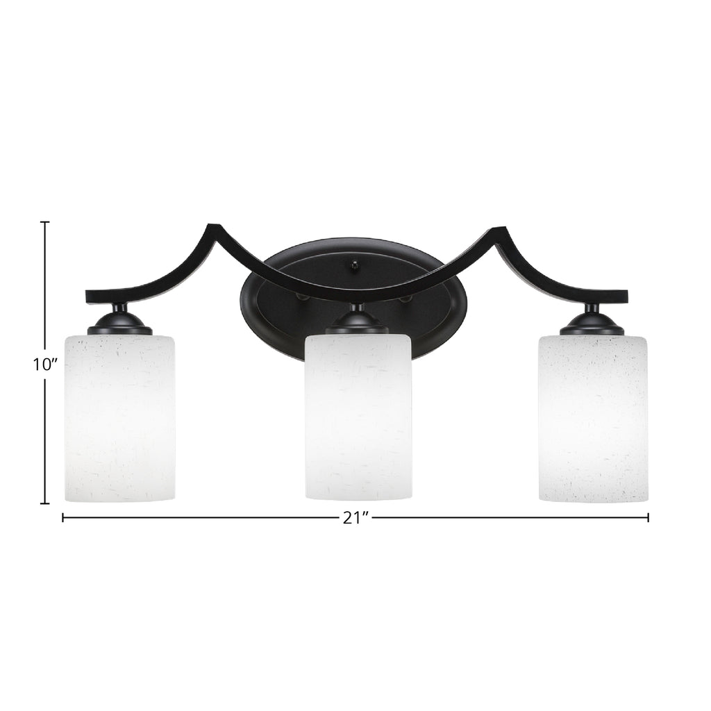 Zilo Three Light Bath Bar in Matte Black with 4" White Muslin Shade